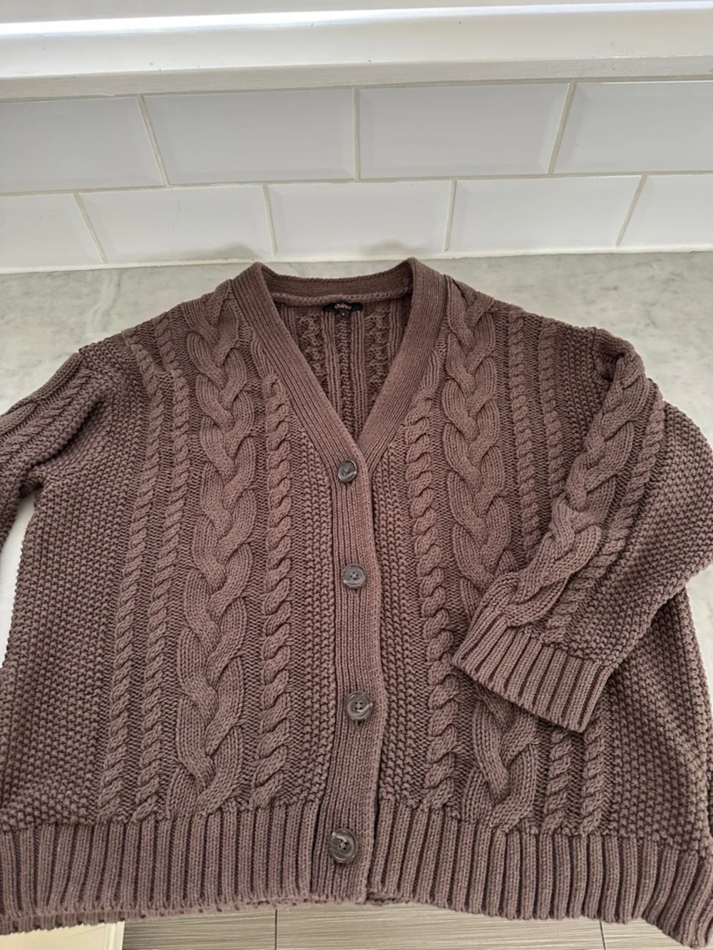 Quince Cable Knit Cardigan - Brown Size Small - Picture 3 of 7